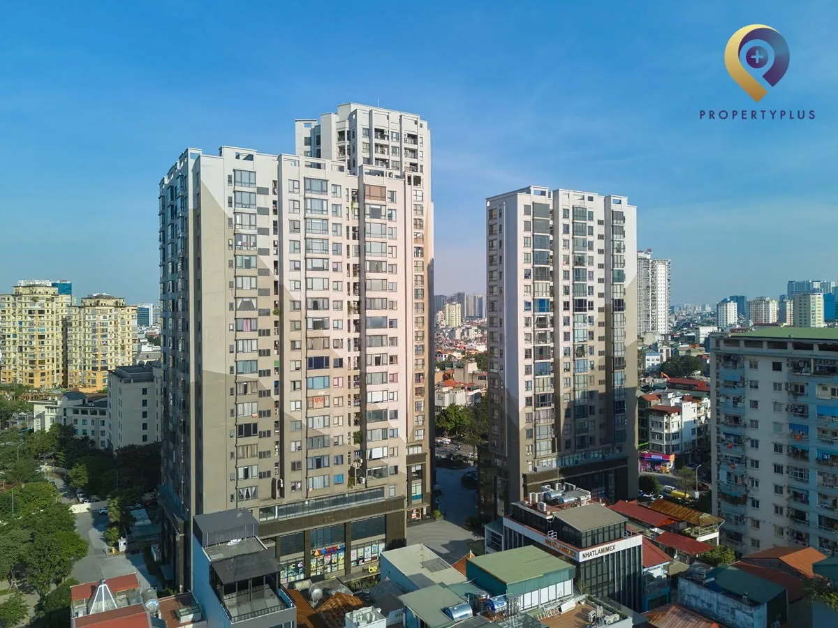 Toàn cảnh tòa nhà Yên Hòa Park View nhìn từ trên cao.